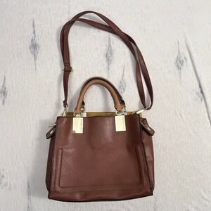 Steve Madden Brown Pebbled Faux Leather Satchel Tote Bag Crossbody Shoulder